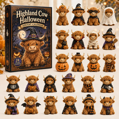 Highland Cow Halloween Advent Calendar 2026 - 24-Day Festive Countdown, Acrylic Charms Blind Box - Gift For Cute Collectors