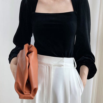 Onbely hauts noir velours col carré pour femme - onbely