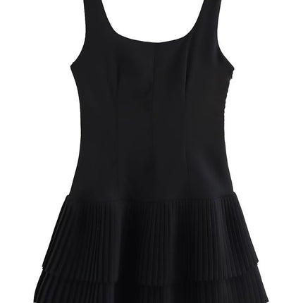 Onbely robe courte plissé bretelle col carré mode