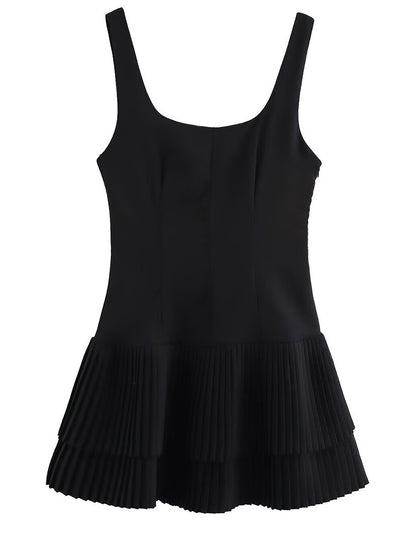 Onbely robe courte plissé bretelle col carré mode