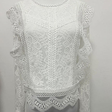 Onbely hauts broderie anglaise avec fermeture éclair col rond élégant femme