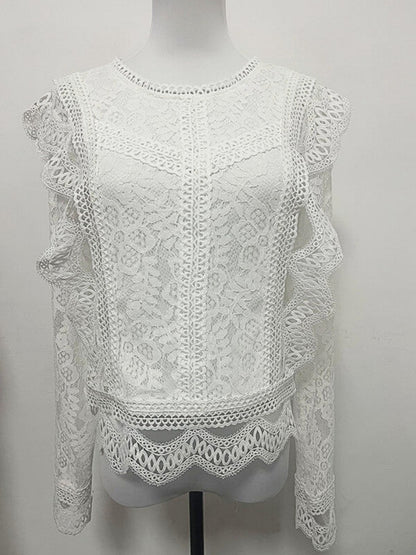 Onbely hauts broderie anglaise avec fermeture éclair col rond élégant femme