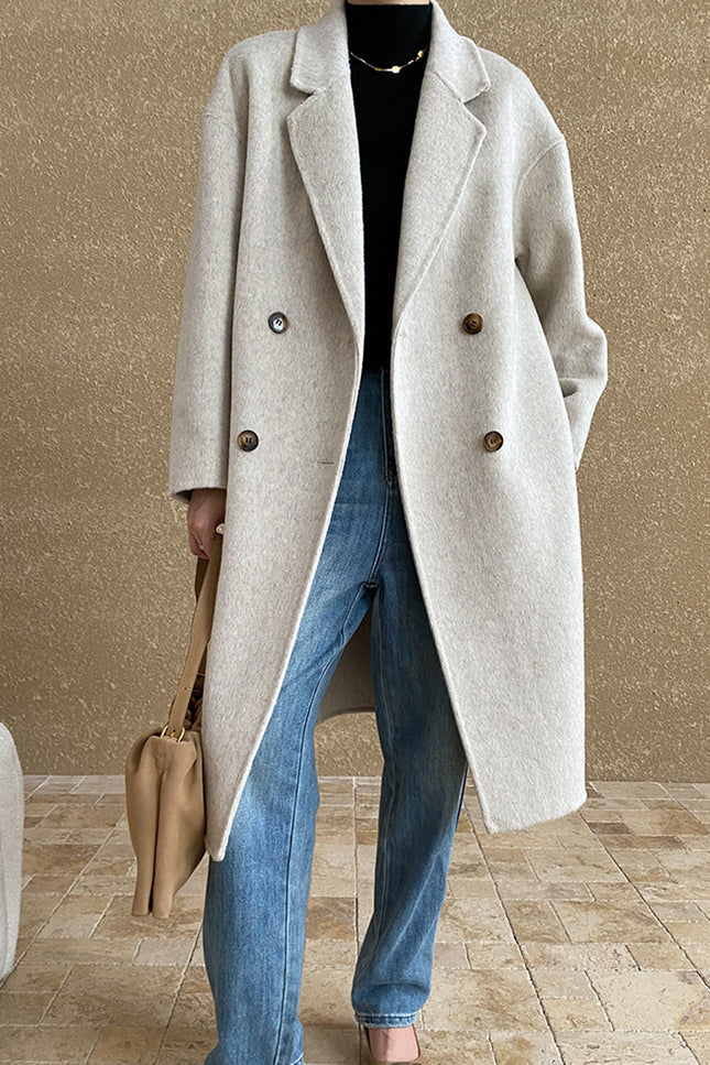 Onbely manteau en laine longue double boutonnage col revers pour femme