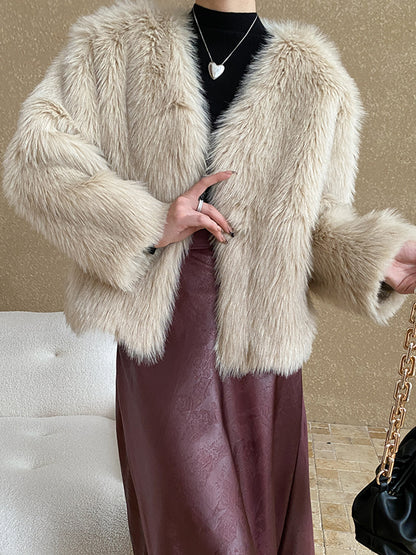 Onbely manteau en fausse fourrure courte pour femme mode