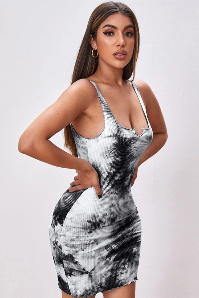 Onbely robe courte tie and dye imprimé à fleurie coton bretelle col carré cintrée mode tous les jours vacances