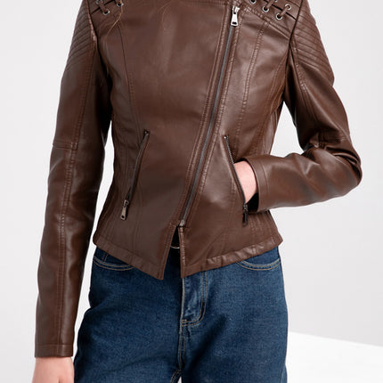 Onbely Perfecto femme en cuir PU avec poches et fermeture éclair