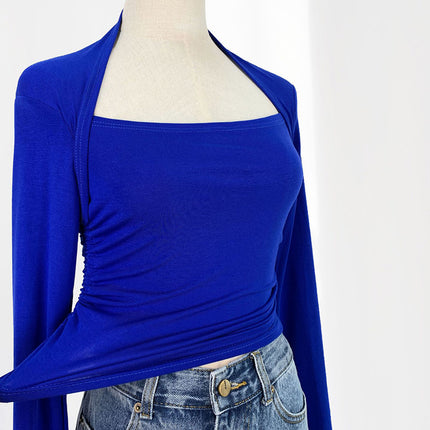 Onbely haut strappy col carré manches longues femme mode