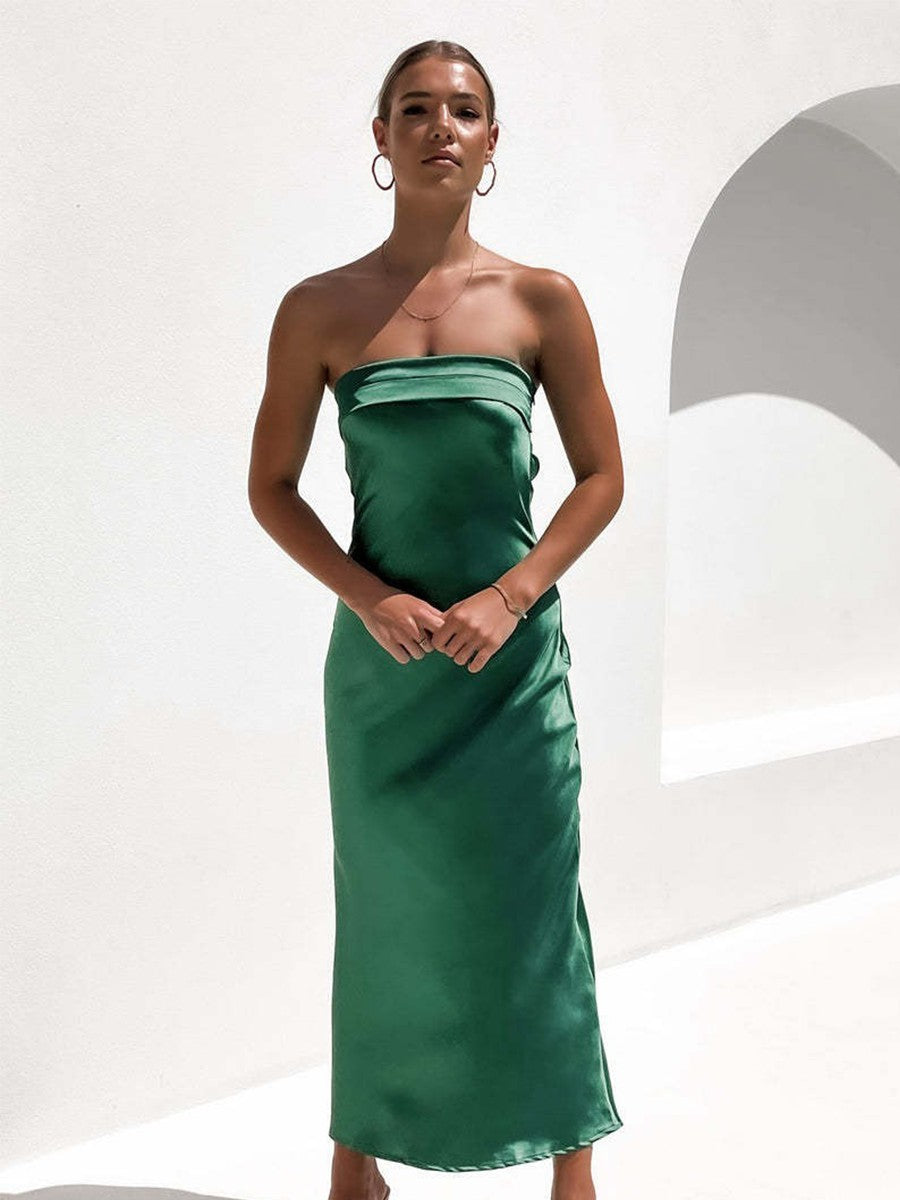 Onbely robe longue jupe crayon unicolore dos nu épaules dénudées col bateau élégant soirée bal de promo