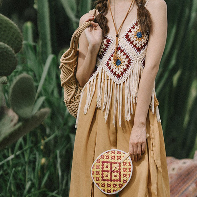 Onbely Débardeur Bohème en Crochet avec Franges Décoratives pour Vacances et Plage boho dress
