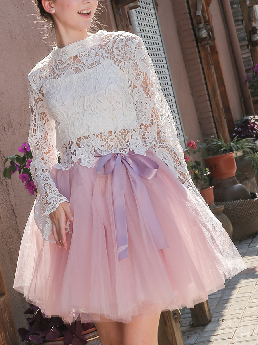 Onbely Jupe mi-longue en tulle avec ceinture élégante pour femme