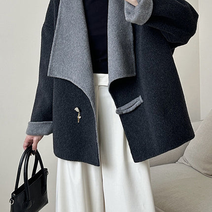 Onbely manteau en laine couleur bloc femme mode