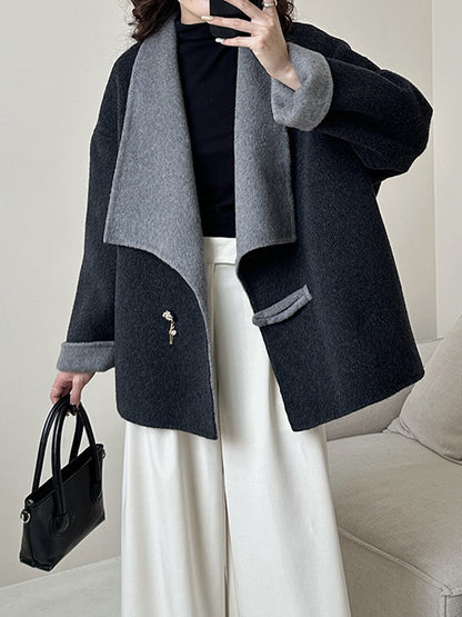 Onbely manteau en laine couleur bloc femme mode