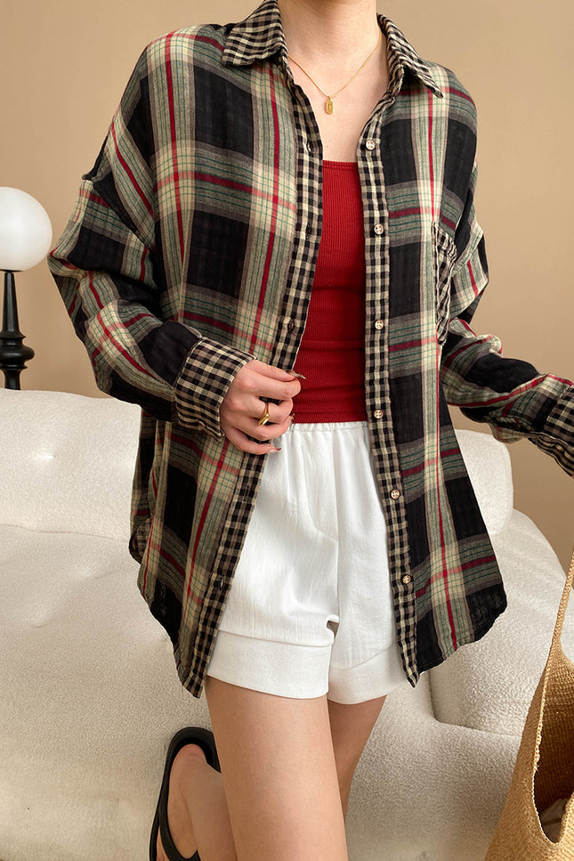 Onbely chemise carreaux boutonnage avec poches oversized