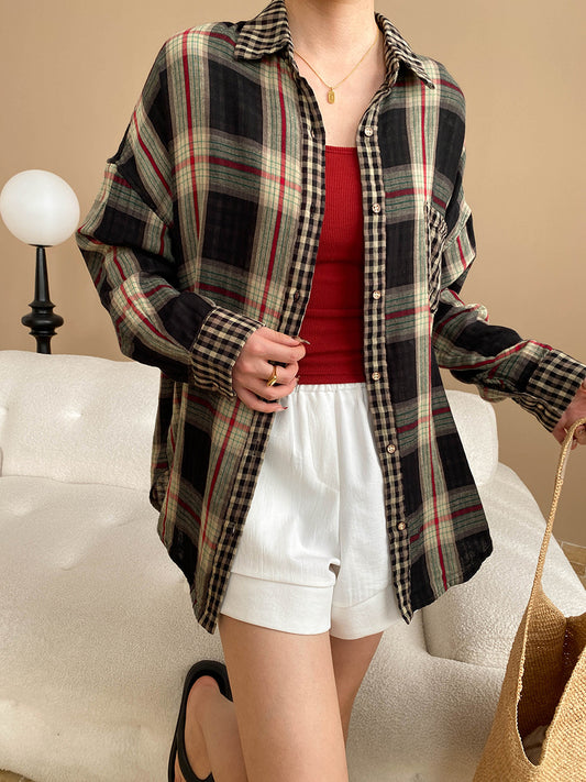 Onbely chemise carreaux boutonnage avec poches oversized