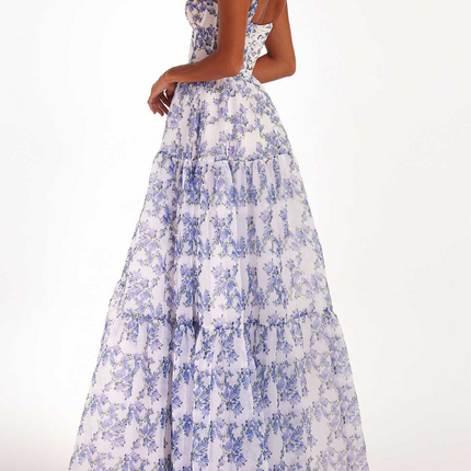 Onbely robe maxi longue organza imprimé à fleurie bal de promo - onbely