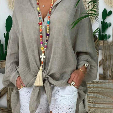 Onbely mi-longue blouse robe oversized boutonnage manches longues femme bohème chemisier boho dress