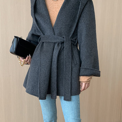 Onbely manteau en laine avec ceinture à capuche femme mode
