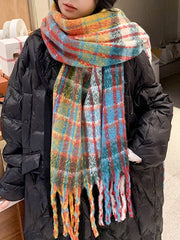 Onbely plaid scarf with vintage fringe