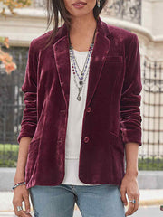 Onbely short velvet blazer with buttoned pockets and lapel collar for women