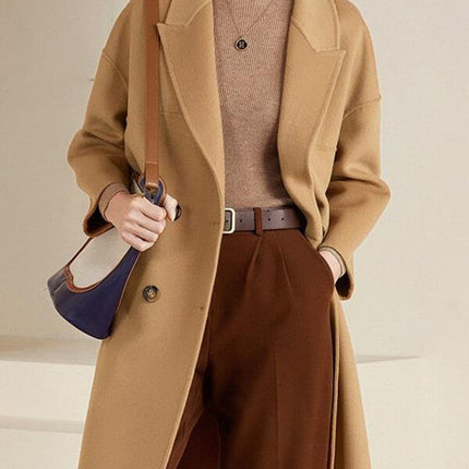 Onbely mi-longue manteau en laine double boutonnage épaule tombante femme