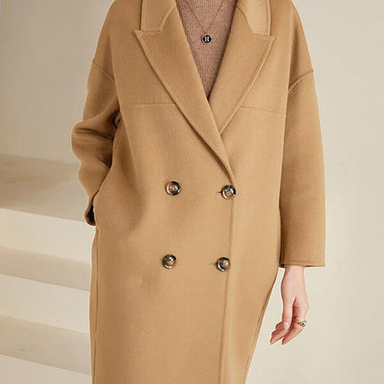 Onbely mi-longue manteau en laine double boutonnage épaule tombante femme