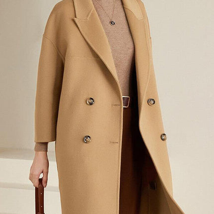 Onbely mi-longue manteau en laine double boutonnage épaule tombante femme