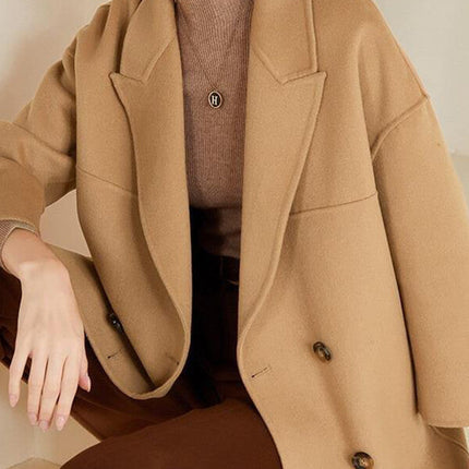 Onbely mi-longue manteau en laine double boutonnage épaule tombante femme