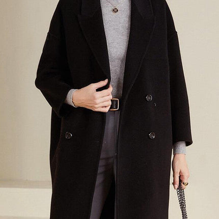 Onbely mi-longue manteau en laine double boutonnage épaule tombante femme