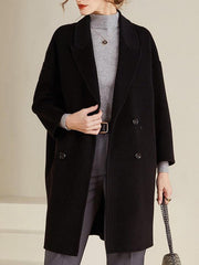 Onbely Women's Mid-Length Double-Breasted Dropped Shoulder Wool Coat