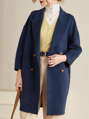 Onbely Women's Mid-Length Double-Breasted Dropped Shoulder Wool Coat