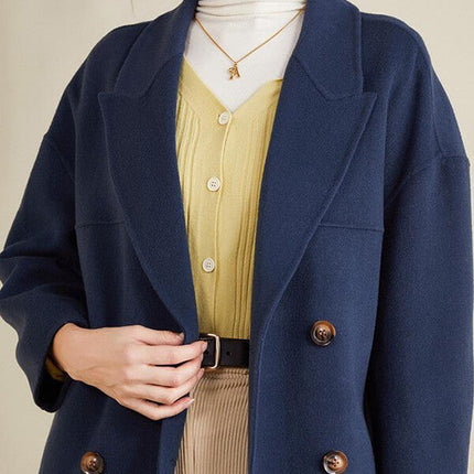 Onbely mi-longue manteau en laine double boutonnage épaule tombante femme