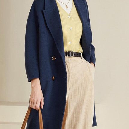 Onbely mi-longue manteau en laine double boutonnage épaule tombante femme