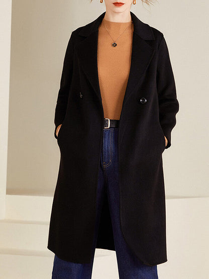 Onbely mi-longue manteau en laine avec poches femme casual mode