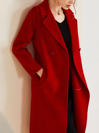 Onbely mi-longue manteau en laine avec poches femme casual mode
