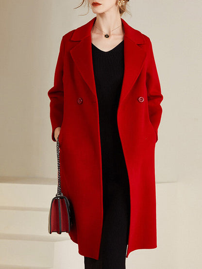 Onbely mi-longue manteau en laine avec poches femme casual mode