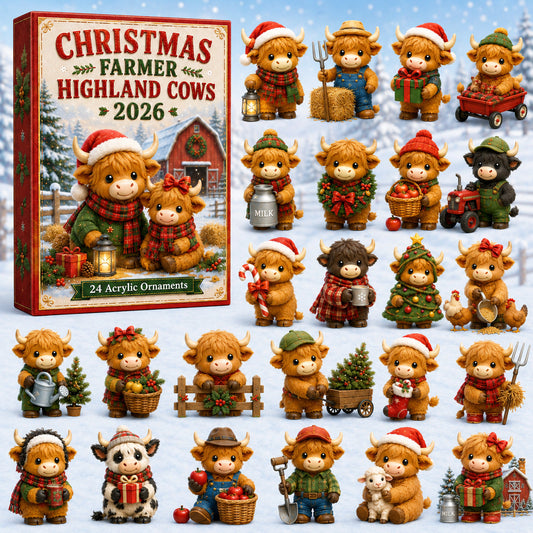 Christmas Highland Cow Farmer Advent Calendar 2026 - 24-Day Festive Countdown