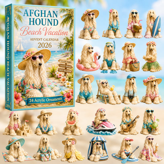 Afghan Hound Beach Vacation Advent Calendar 2026 - 24-Day Festive Countdown