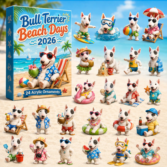 Bull Terrier Beach Days Advent Calendar 2026 - 24-Day Festive Countdown