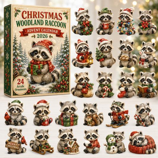 Christmas Woodland Raccoon Advent Calendar 2026 - 24-Day Festive Countdown