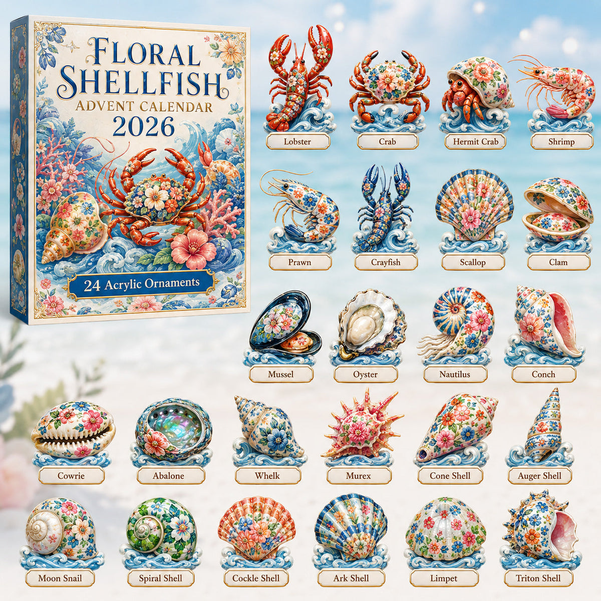 Floral Shellfish Advent Calendar 2026 - 24-Day Festive Countdown
