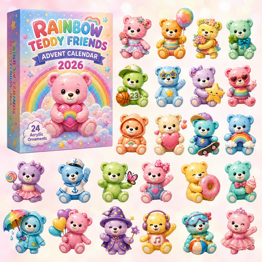 Rainbow Teddy Friends Advent Calendar 2026 - 24-Day Festive Countdown