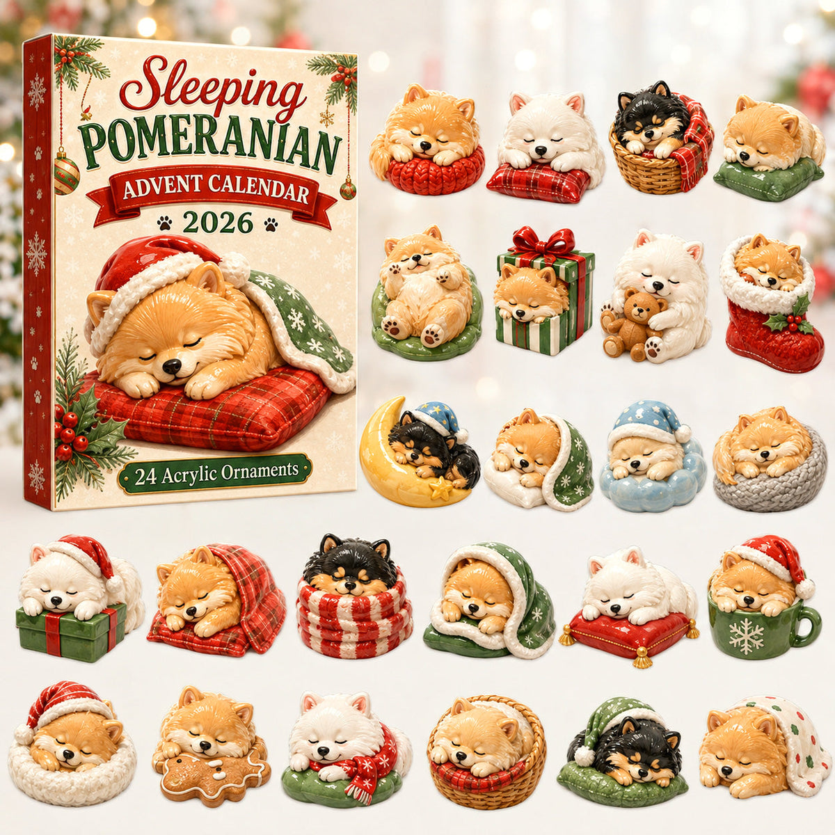 Sleeping Pomeranian Advent Calendar 2026 - 24-Day Festive Countdown