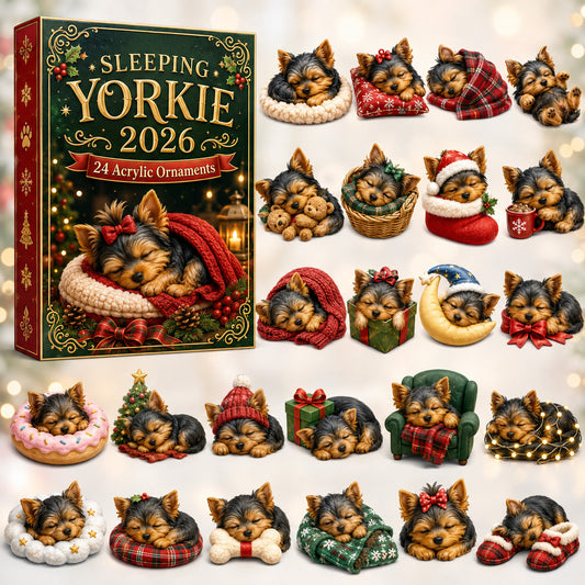 Sleeping Yorkie Advent Calendar 2026 - 24-Day Festive Countdown