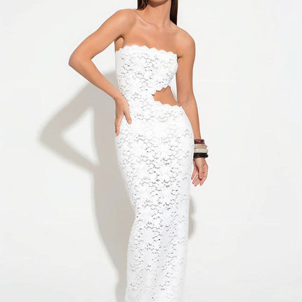 Onbely robe femme longue moulante en dentelle bustier decoupes fendue sans manches style elegant simple vintage bal de promo