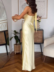 Onbely robe longue en satin moulante une épaule licou dos nu sans manches femme douce élégante bal de promo plage