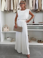 Onbely ensembles deux pièces femme boho décontracté avec hauts sans manches col rond et pantalon plissé évasé à jambes larges
