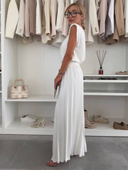 Onbely ensembles deux pièces femme boho décontracté avec hauts sans manches col rond et pantalon plissé évasé à jambes larges