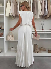 Onbely ensembles deux pièces femme boho décontracté avec hauts sans manches col rond et pantalon plissé évasé à jambes larges