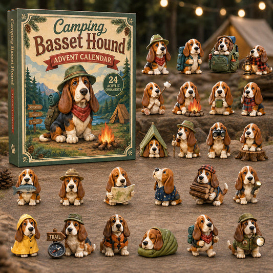 Camping Basset Hound Advent Calendar 2026 - 24-Day Festive Countdown