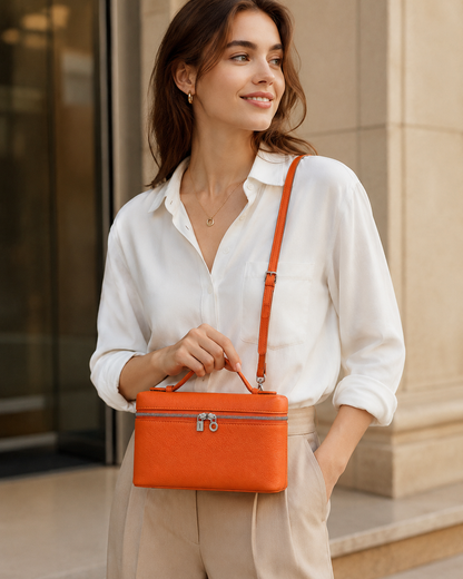 Genuine Leather Designer Minimalist Zipper Crossbody Top Handle Box Bag